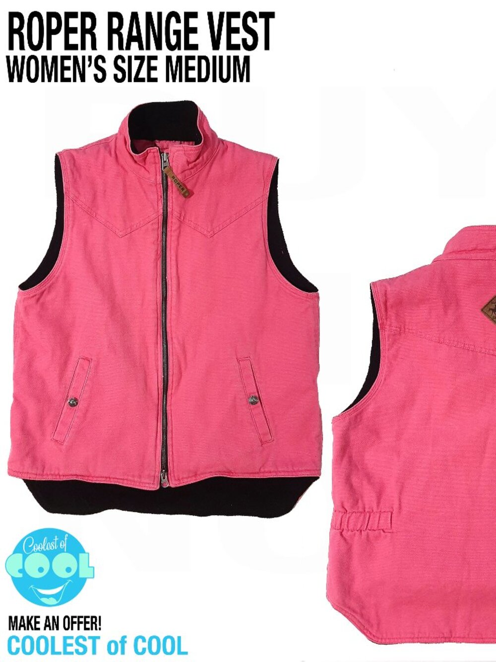 Roper Range Gear Vest Womens Medium Pink Canvas Full zip horse country cowgirl